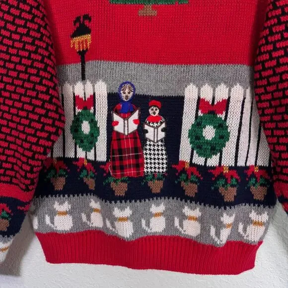 Vintage Christmas Sweater Women Small Ugly Xmas Party Carolers Cats Holiday 90s - Picture 6 of 12